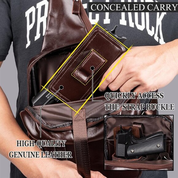 Elegant Buffalo Leather Tactical Sling Bag for Men - Adjustable Comfort & Style - Picture 6 of 8